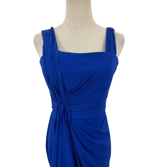 Badgley Mischka Dress Blue Floor Length Silk Sz 4 Draped Black Tie Gown - Picture 2 of 9